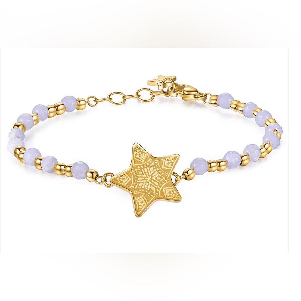 Gold star blue agitate beads Swarovski crystals  Made of 316L Stainless-Steel